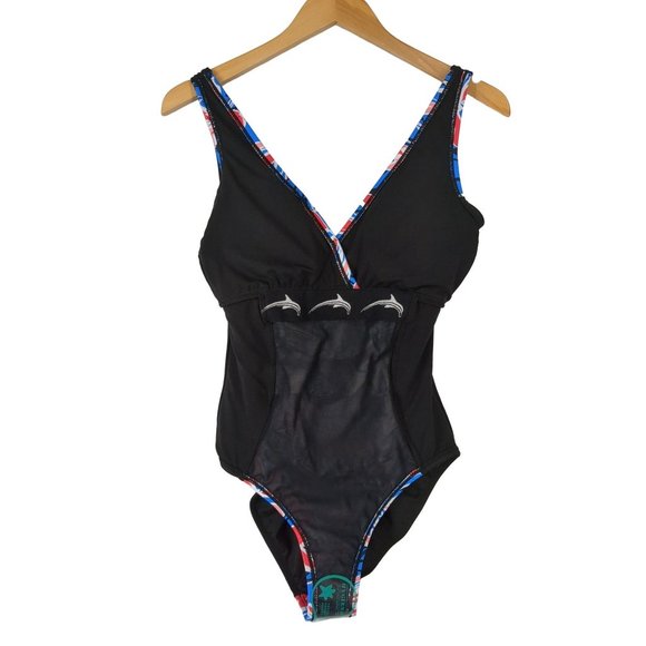 Dolfin Aquashape Swimsuit One Piece Tummy Control Floral Blue Black Womens 10 - Picture 3 of 9